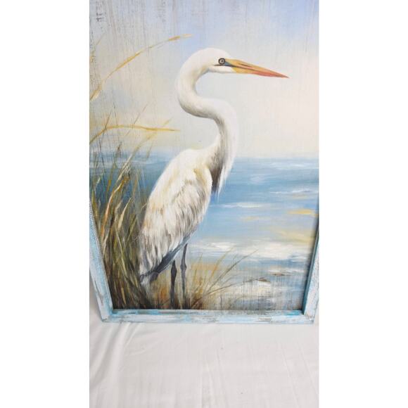 Coastal Heron Framed Wood Print 11'x16" Wall Art Beach Seascape Artwork Seashore - Picture 7 of 16